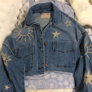 Free people cropped jacket with moon and stars